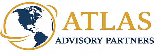 Logo with gold and navy text, featuring a stylized 'A'.