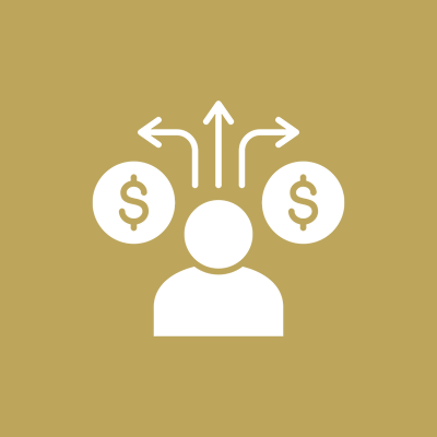 Person deciding between multiple financial options symbolized by money and arrows.