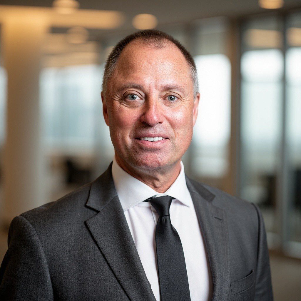 Smiling businessman in suit and tie, office